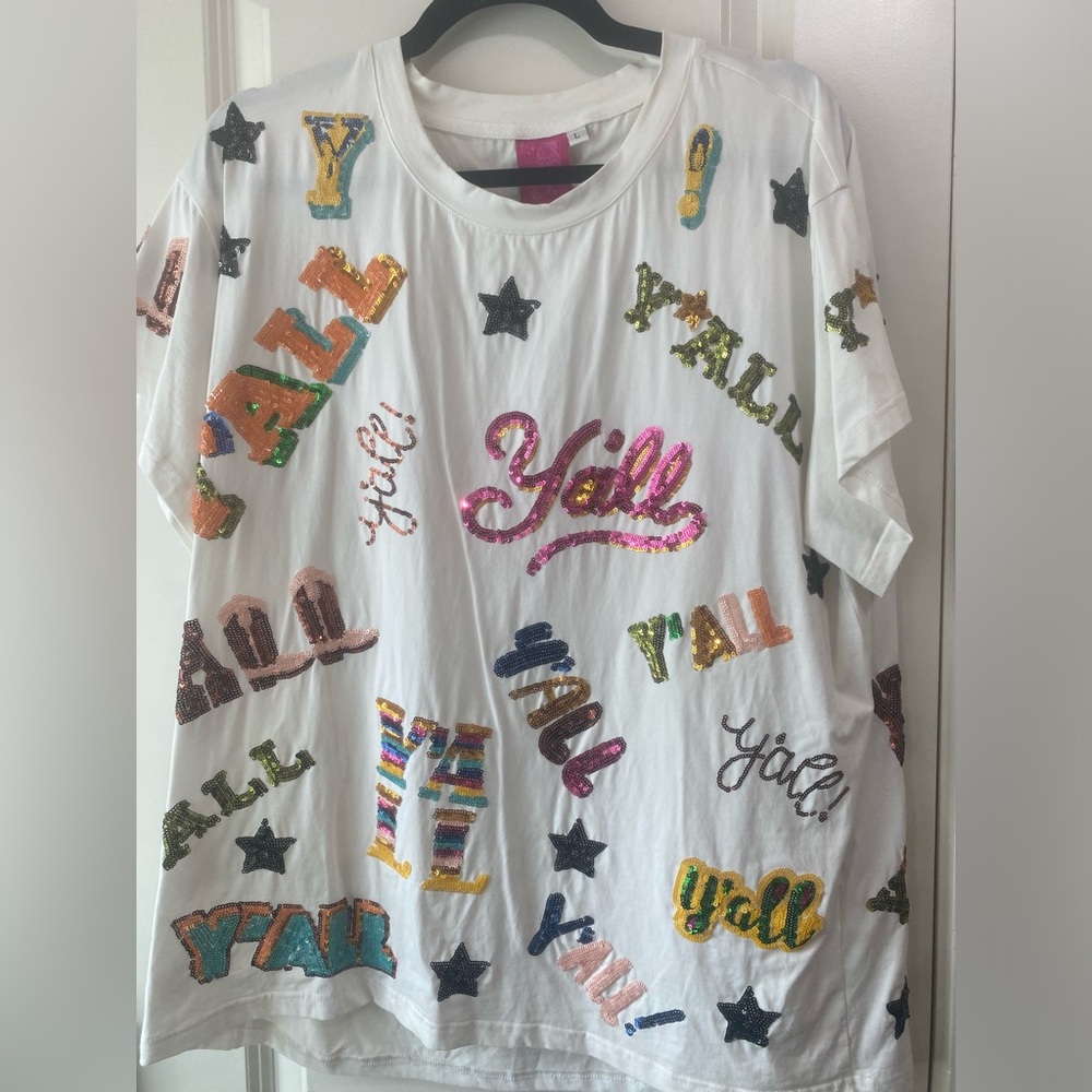 Queen of Sparkles White Y’all All Over Short Sleeve Tee